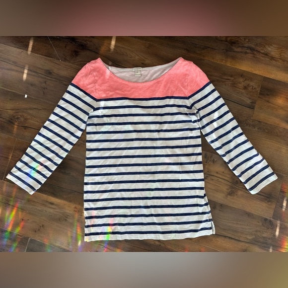J. Crew Tops - J Crew Striped Boatneck Top Pink Navy White Preppy Coastal Small